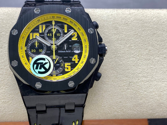 Royal Oak Offshore 'Bumble Bee' 42mm Ceramic Bezel SS TKF Best Edition Black Leather Strap A3126