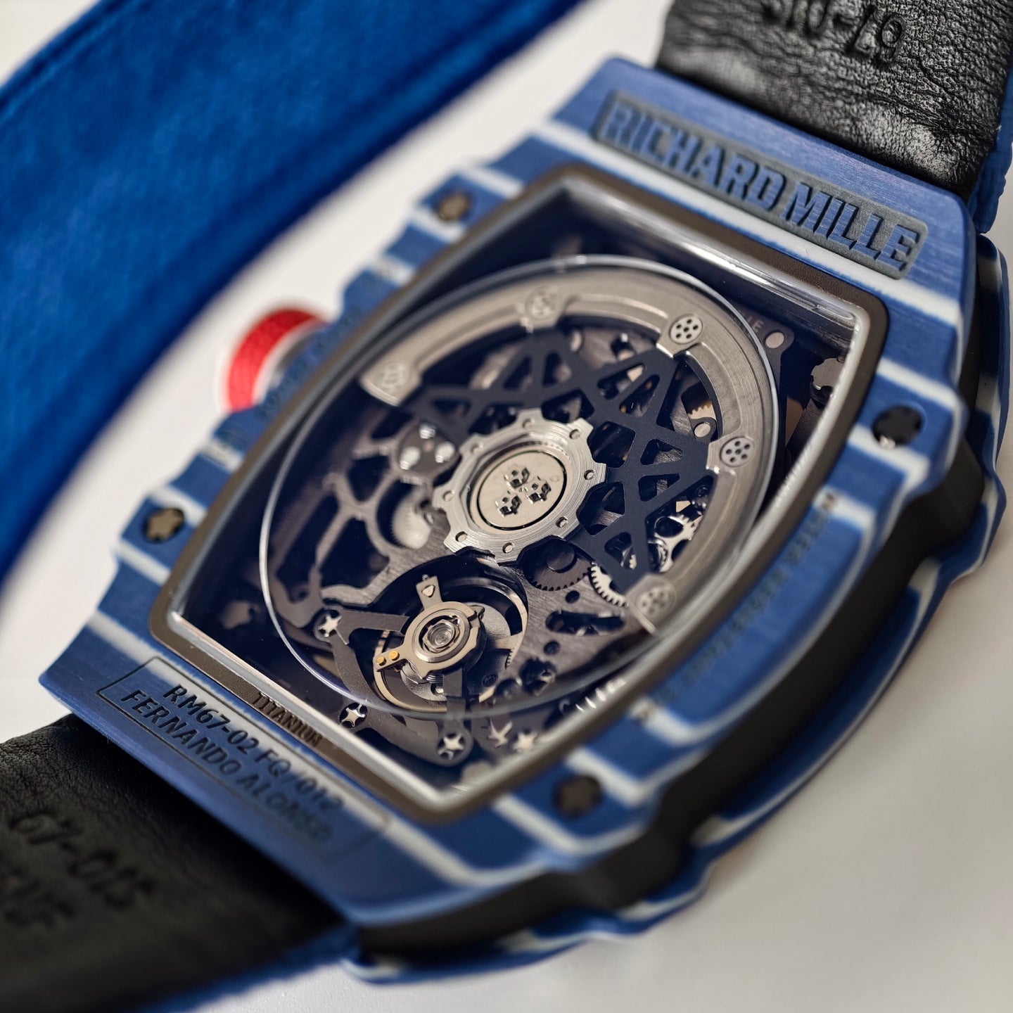 Umi Maker's RM67-02 Blue NTPT Fernando Yellow/Red/Blue Skeleton Dial on Nylon strap CRMA7 Clone V2