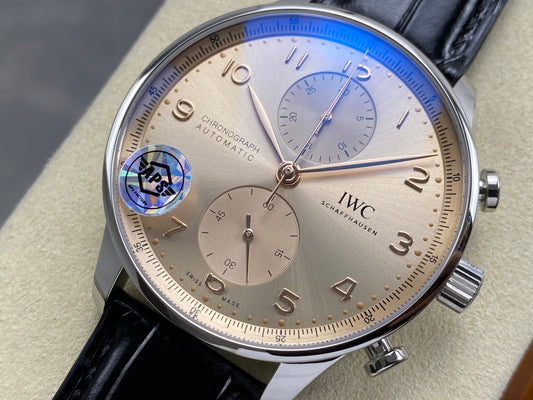 Portugieser Chrono IW371624 APSF 1:1 Best Edtion Gold Dial on Black Leather Strap DD69355 Super Clone