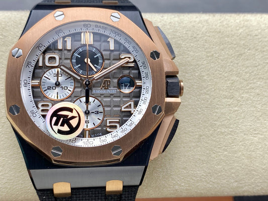 Royal Oak Offshore 44mm Black Ceramic TKF 1:1 Best Edition Gray Dial RG Bezel on Black Rubber Strap A3126