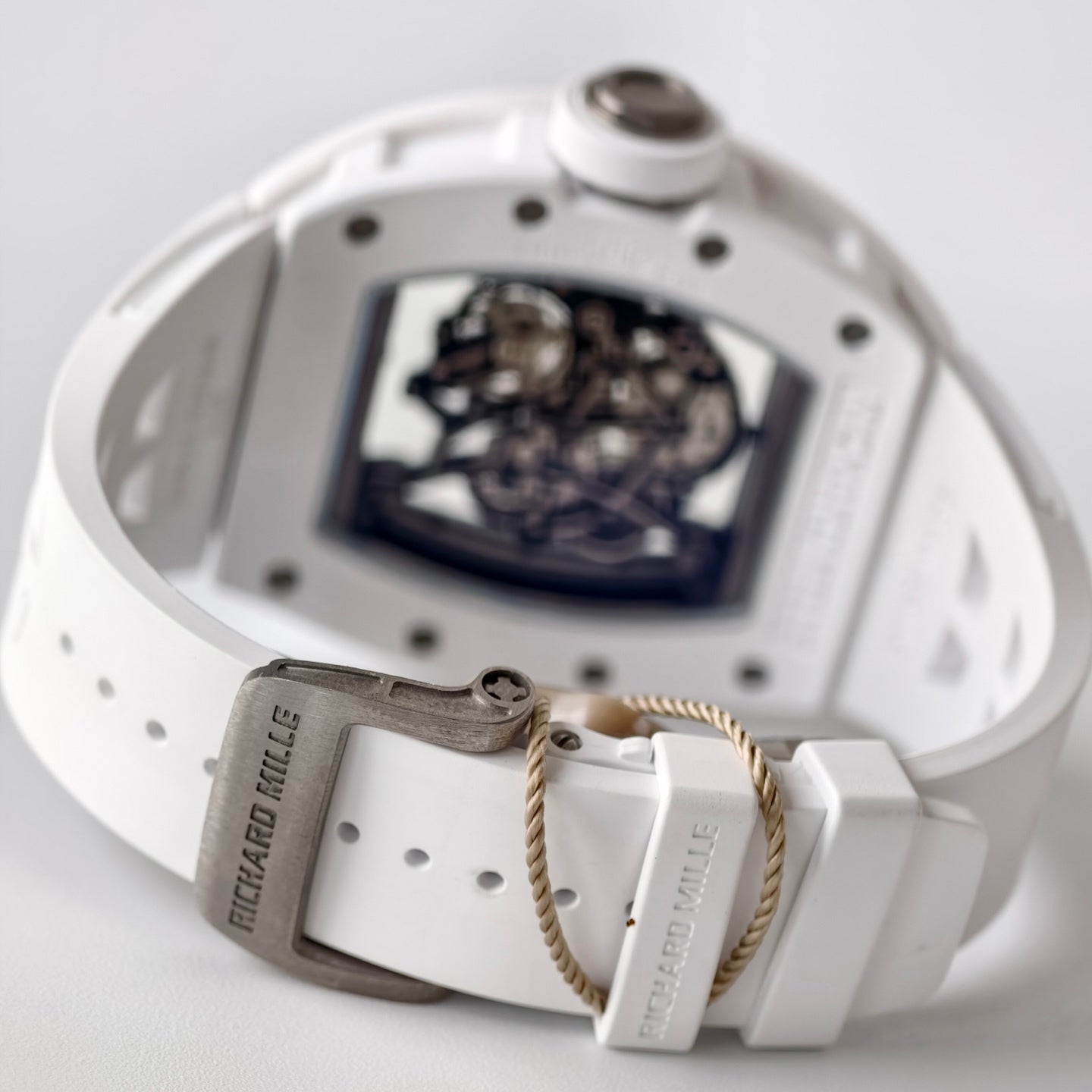 RM055 White Ceramic Umi Office 1:1 Best Edition Skeleton Dial White Rubber Strap RMUL2 Super Clone (Free Sprung)