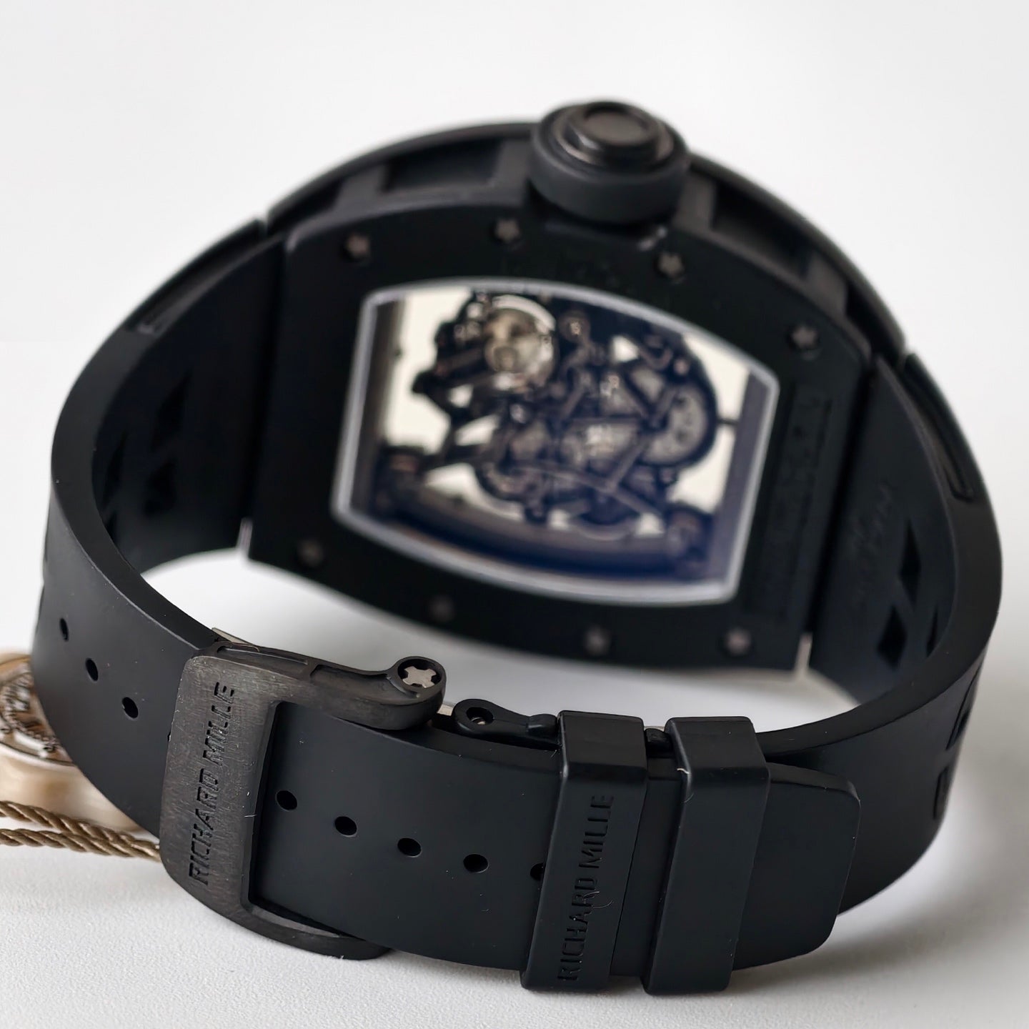 RM055 Black Case White Inner Bezel Umi Office 1:1 Best Edition Skeleton Dial Black Rubber Strap RMUL2 Super Clone (Free Sprung)