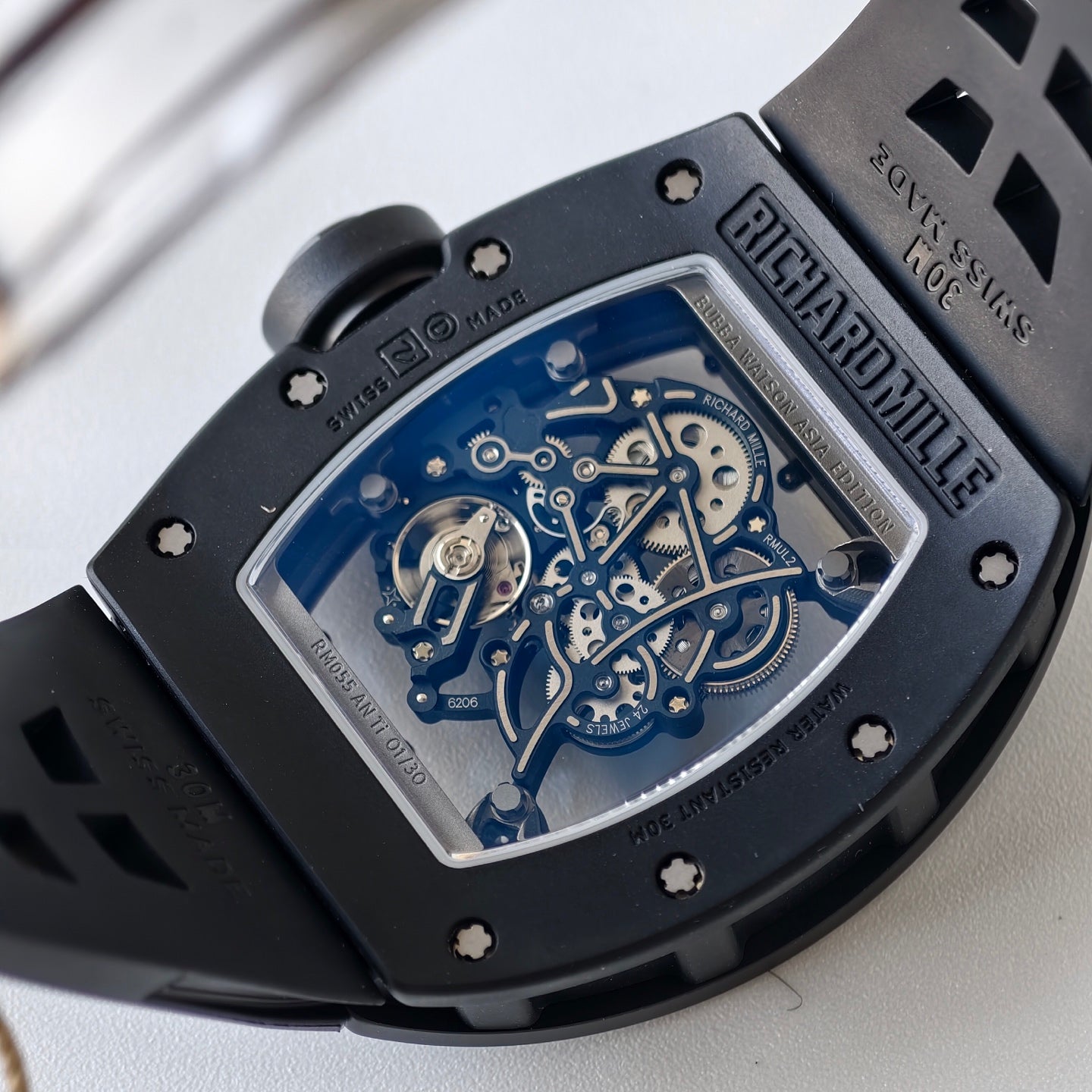 RM055 Black Case Red Inner Bezel Umi Office 1:1 Best Edition Skeleton Dial Black Rubber Strap RMUL2 Super Clone (Free Sprung)