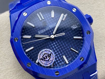 Royal Oak 15500 Blue Ceramic APSF 1:1 Best Edition Blue Dial on Blue Ceramic Bracelet SA4302 Super Clone