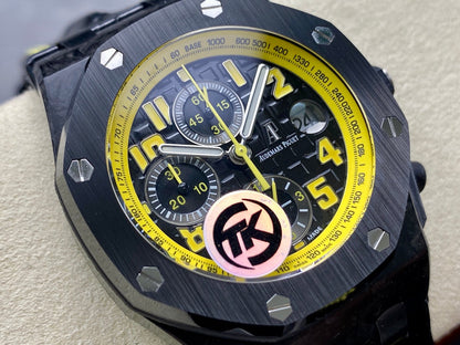 Royal Oak Offshore 'Bumble Bee' 42mm Ceramic Bezel SS TKF Best Edition Black Leather Strap A3126