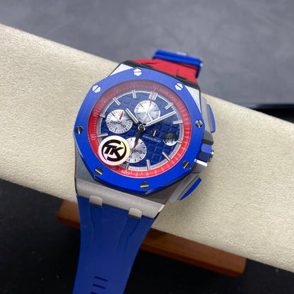 Royal Oak Offshore 44mm SS TKF 1:1 Best Edition Blue/Red Dial on Blue/Red Rubber Strap A3126