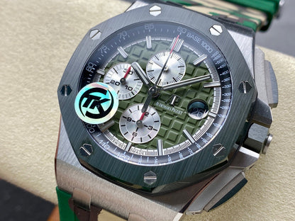 Royal Oak Offshore 44mm SS TKF 1:1 Best Edition Green Dial on Green Camou Rubber Strap A3126