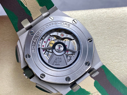 Royal Oak Offshore 44mm SS TKF 1:1 Best Edition Green Dial on Green Camou Rubber Strap A3126