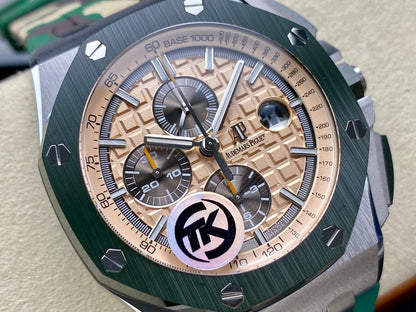 Royal Oak Offshore 44mm SS TKF 1:1 Best Edition Cream Dial on Green Camou Rubber Strap A3126
