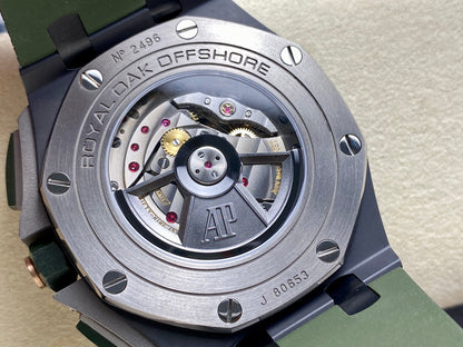 Royal Oak Offshore 44mm Black Ceramic TKF Best Edition Green Dial on Green Rubber Strap A3126