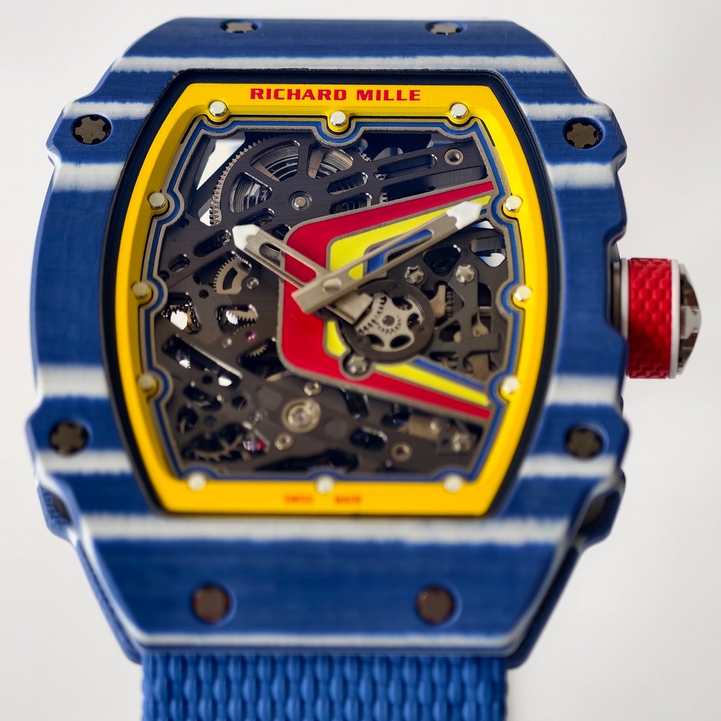 Umi Maker's RM67-02 Blue NTPT Fernando Yellow/Red/Blue Skeleton Dial on Nylon strap CRMA7 Clone V2