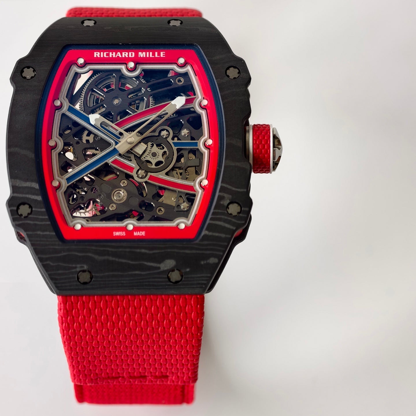 Umi Maker's RM67-02 Black NTPT Blue/Red Skeleton Dial on Nylon strap CRMA7 Clone V2