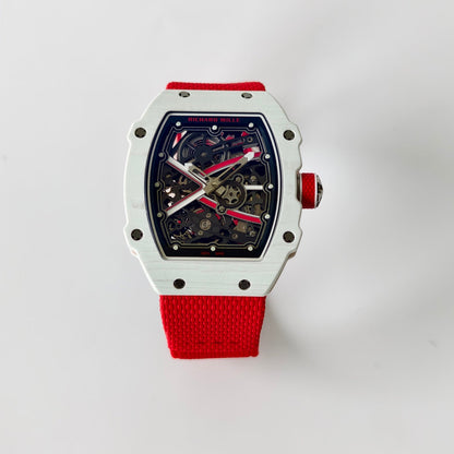 Umi Maker's RM67-02 White NTPT Charles Red/White Skeleton Dial on Nylon strap CRMA7 Clone V2
