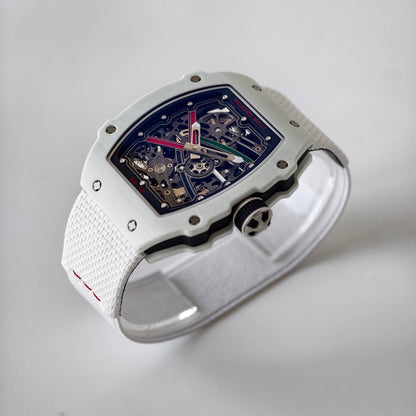 Umi Maker's RM67-02 UAE White Ceramic Black/Red/Green Skeleton Dial on Nylon strap CRMA7 Clone V2