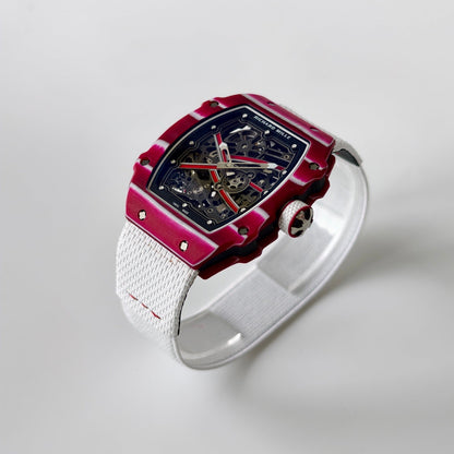 Umi Maker's RM67-02 Red NTPT Mutaz Red Skeleton Dial on Nylon strap CRMA7 Clone V2