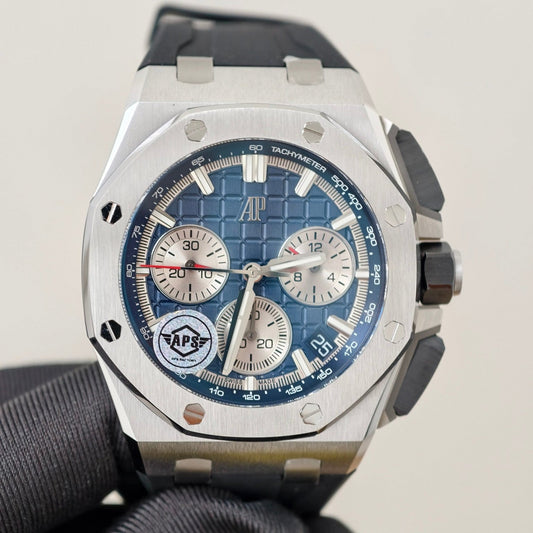 Royal Oak Offshore 26420 SS APSF 1:1 Best Edition Blue/Silver Dial on Black Rubber Strap SA4401 Super Clone