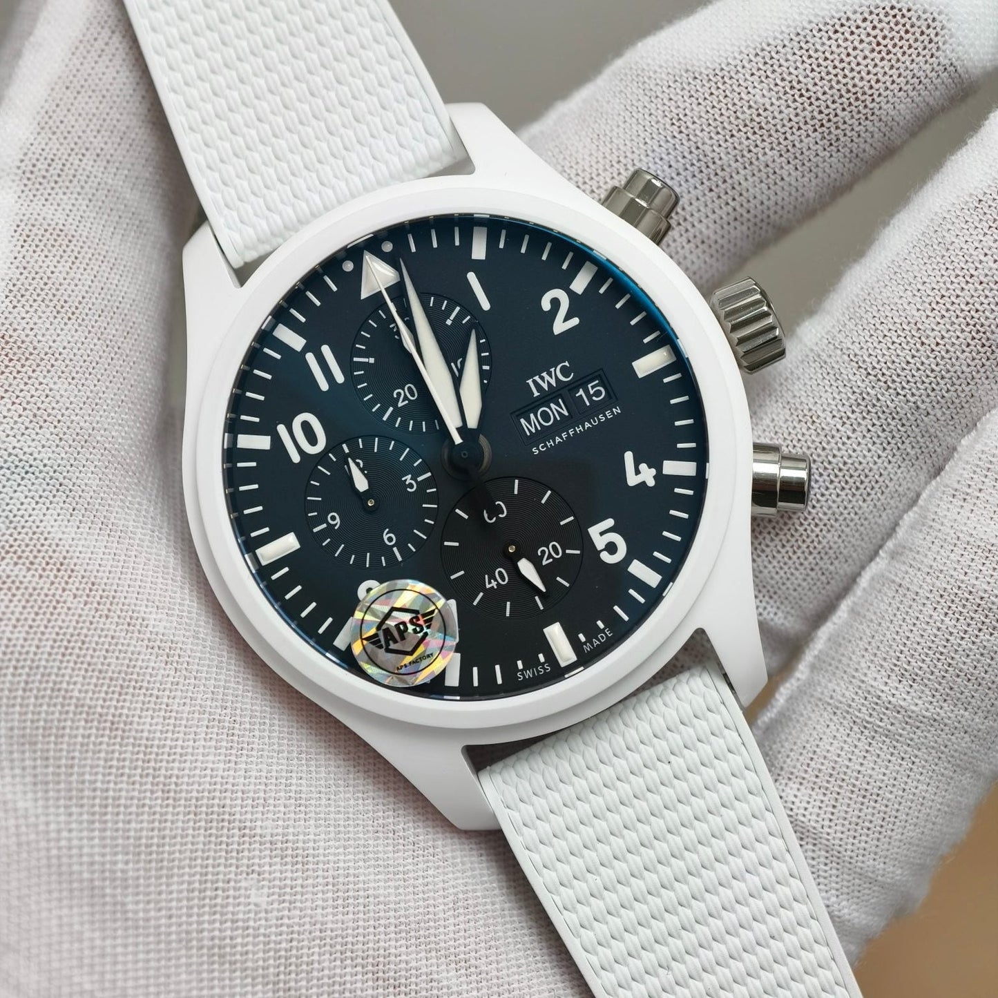 Pilot Chrono IW389105 White Ceramic “Lake Tahoe” APSF 1:1 Best Edition on White Rubber Strap DD69385 Super Clone