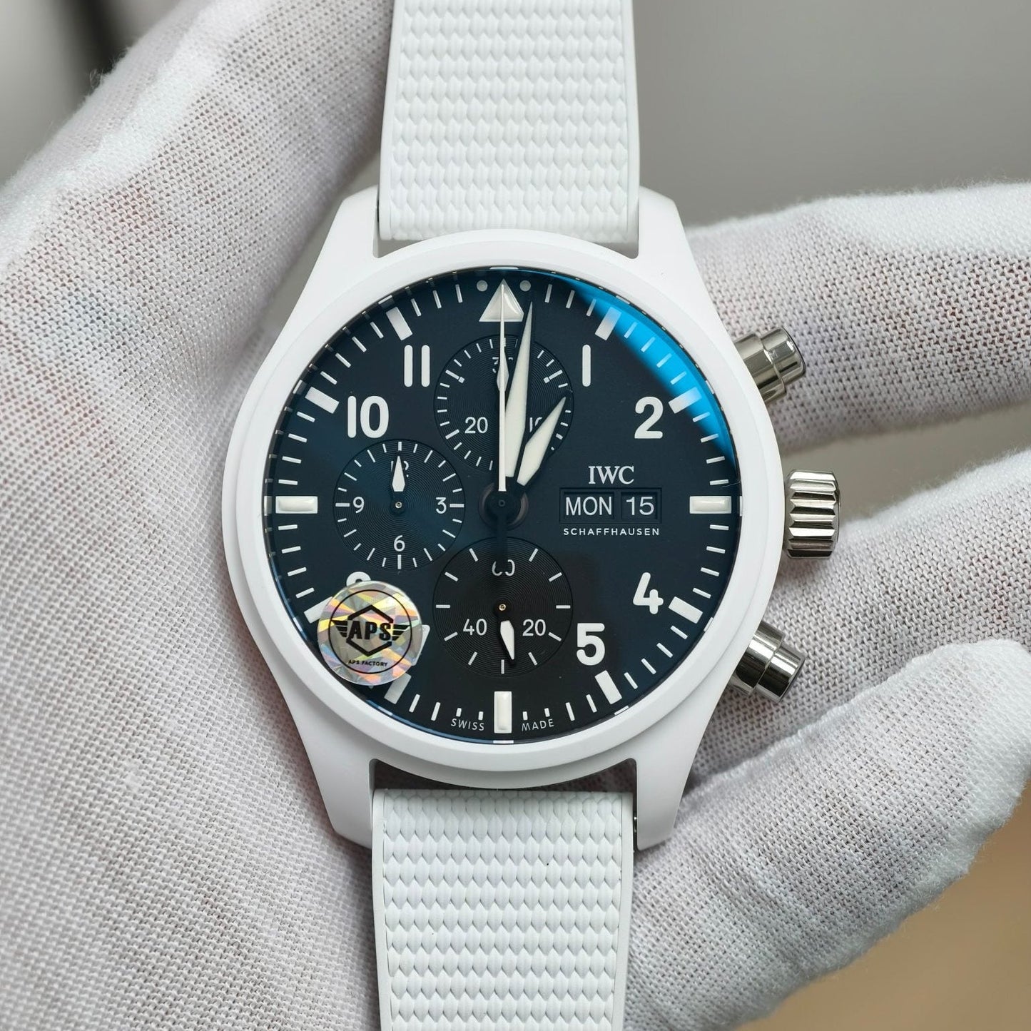 Pilot Chrono IW389105 White Ceramic “Lake Tahoe” APSF 1:1 Best Edition on White Rubber Strap DD69385 Super Clone
