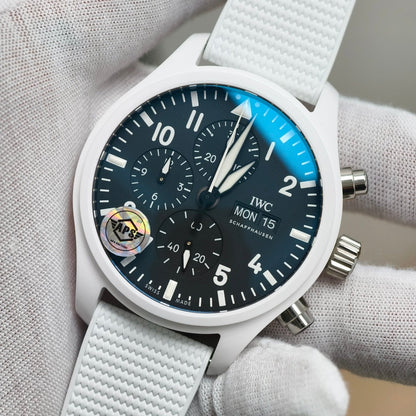 Pilot Chrono IW389105 White Ceramic “Lake Tahoe” APSF 1:1 Best Edition on White Rubber Strap DD69385 Super Clone
