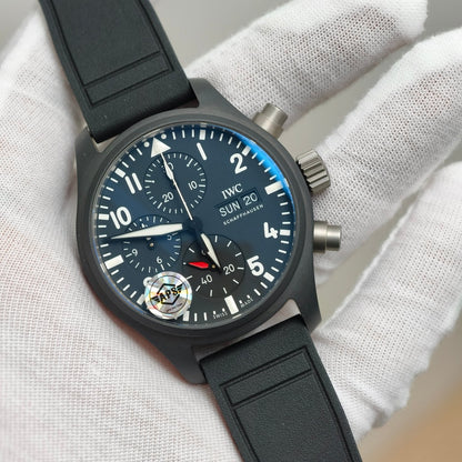 Pilot’s Watch Chrono 41 IW389401 TOP GUN Black Ceramic APSF 1:1 Best Edition on Black Rubber Strap DD69385 Super Clone