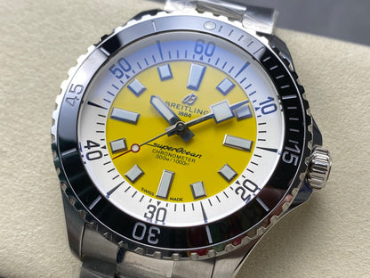 SuperOcean Automatic 44 SS Black Bezel TF 1:1 Best Edition Yellow Dial on SS Bracelet A2824