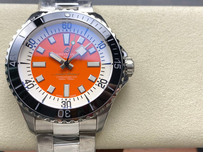 SuperOcean Automatic 44 SS Black Bezel TF 1:1 Best Edition Orange Dial on SS Bracelet A2824