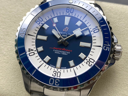SuperOcean Automatic 44 SS Blue Bezel TF 1:1 Best Edition Blue Dial on SS Bracelet A2824
