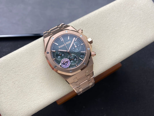 Royal Oak Chrono 26240 RG APSF 1:1 Best Edition Green Dial on RG Bracelet SA4401 Super Clone V2 (Free Sprung)
