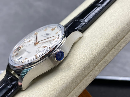 Portugieser Automatic 42mm SS APSF 1:1 Best Edition White Dial RG Marker on Black Leather Strap A52010