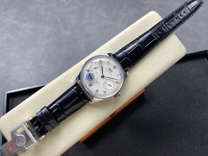 Portugieser Automatic 42mm SS APSF 1:1 Best Edition White Dial RG Marker on Black Leather Strap A52010