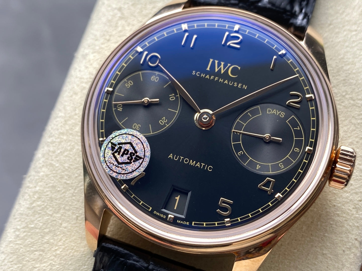 Portugieser Automatic 42mm RG APSF 1:1 Best Edition Black Dial on Black Leather Strap A52010