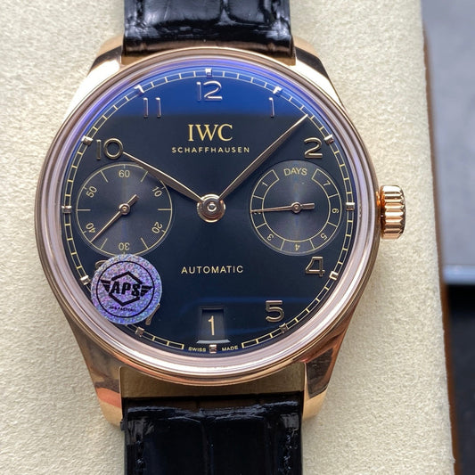 Portugieser Automatic 42mm RG APSF 1:1 Best Edition Black Dial on Black Leather Strap A52010