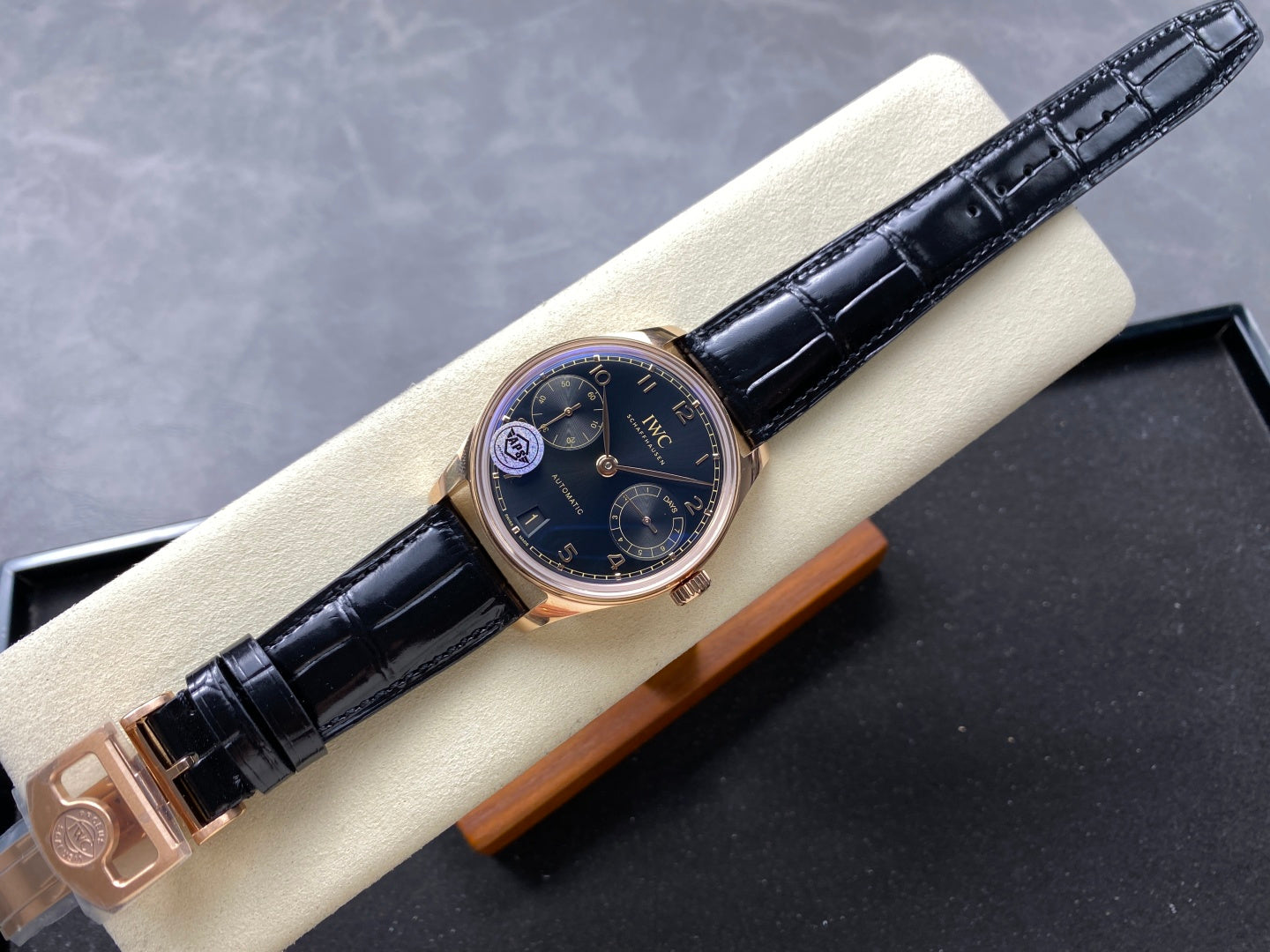 Portugieser Automatic 42mm RG APSF 1:1 Best Edition Black Dial on Black Leather Strap A52010