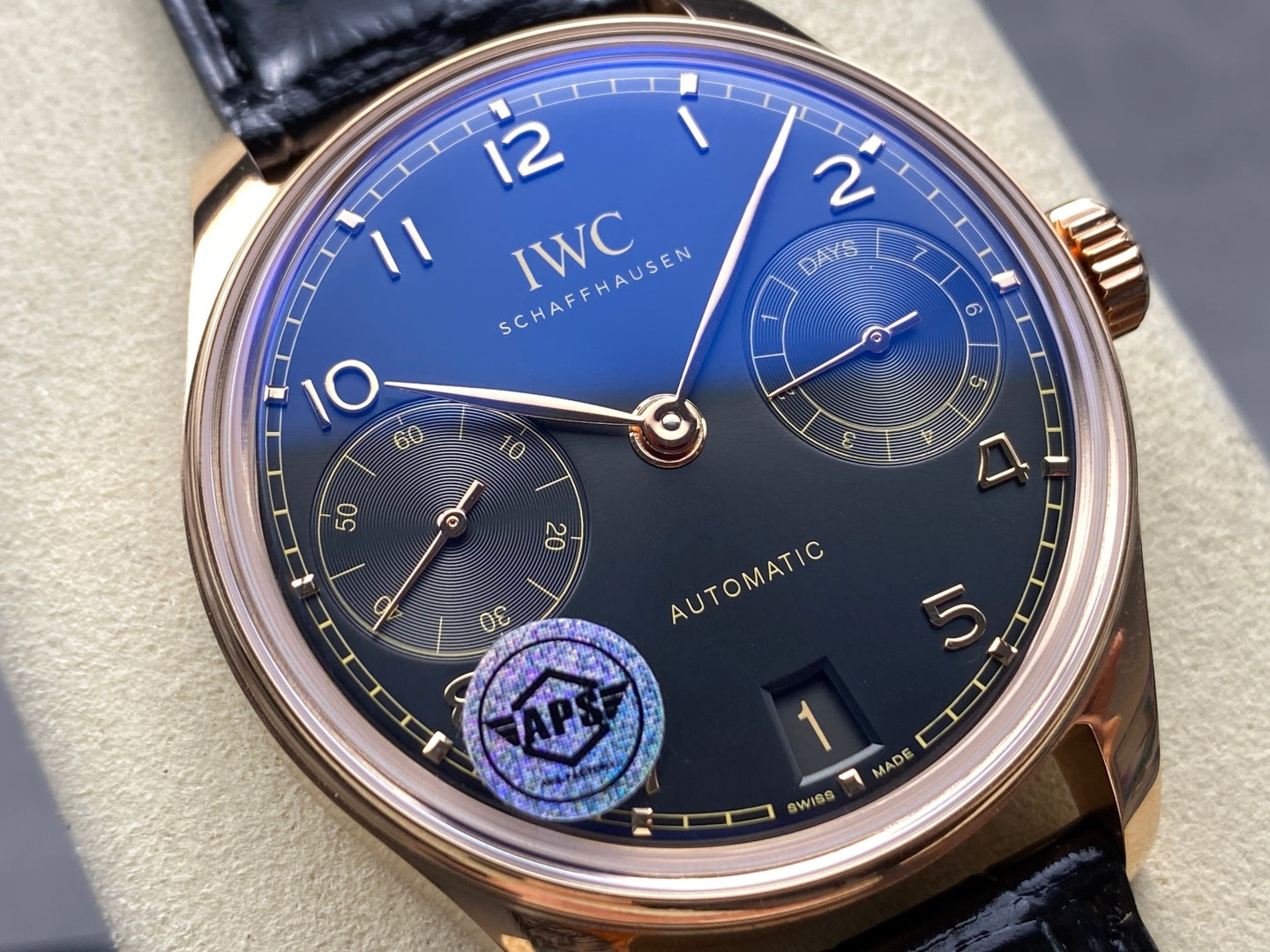 Portugieser Automatic 42mm RG APSF 1:1 Best Edition Black Dial on Black Leather Strap A52010