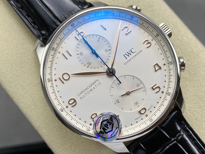 Portugieser Chrono IW371604 APSF 1:1 Best Edtion White/YG Dial on Black Leather Strap DD69355 Super Clone