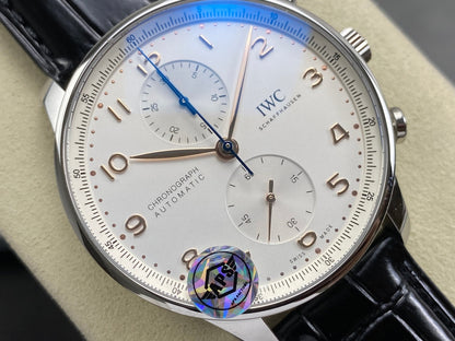 Portugieser Chrono IW371604 APSF 1:1 Best Edtion White/YG Dial on Black Leather Strap DD69355 Super Clone
