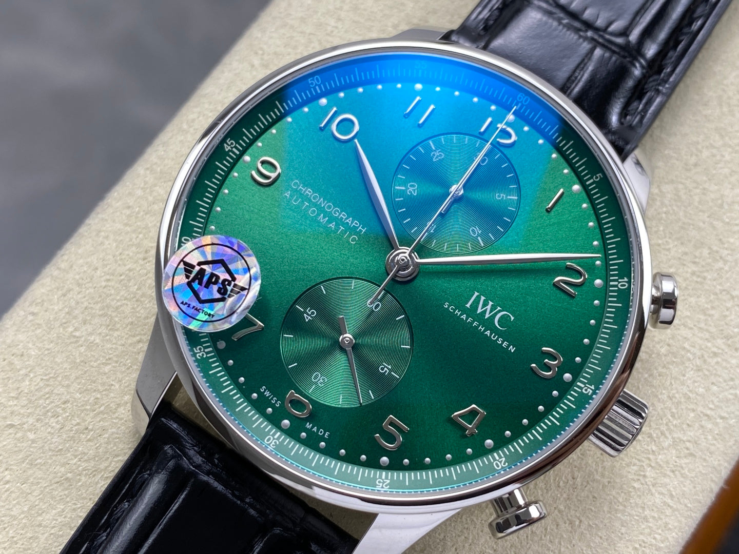 Portugieser Chrono IW371615 APSF 1:1 Best Edtion Green Dial on Black Leather Strap DD69355 Super Clone