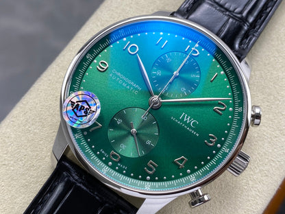 Portugieser Chrono IW371615 APSF 1:1 Best Edtion Green Dial on Black Leather Strap DD69355 Super Clone
