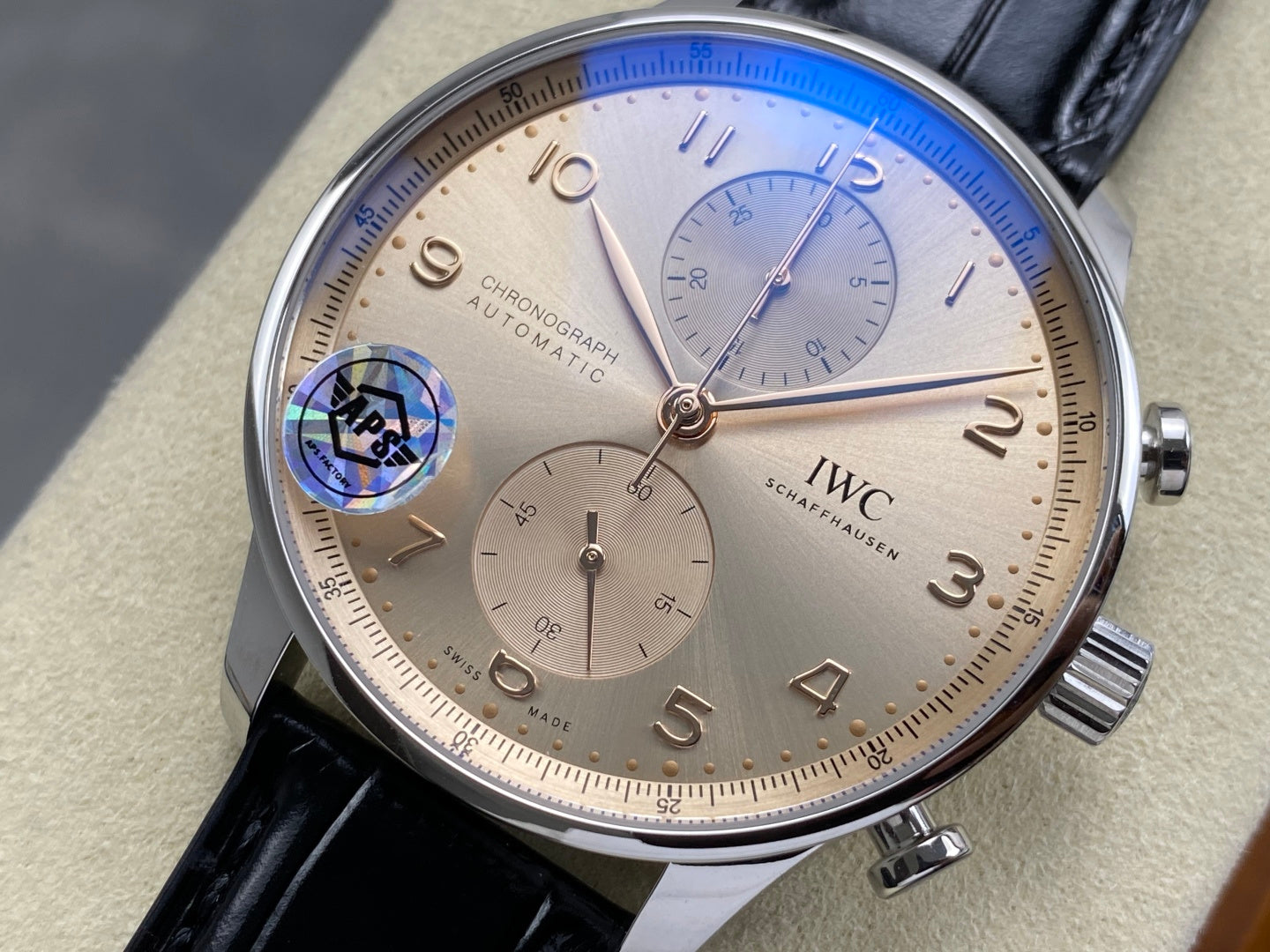 Portugieser Chrono IW371624 APSF 1:1 Best Edtion Gold Dial on Black Leather Strap DD69355 Super Clone