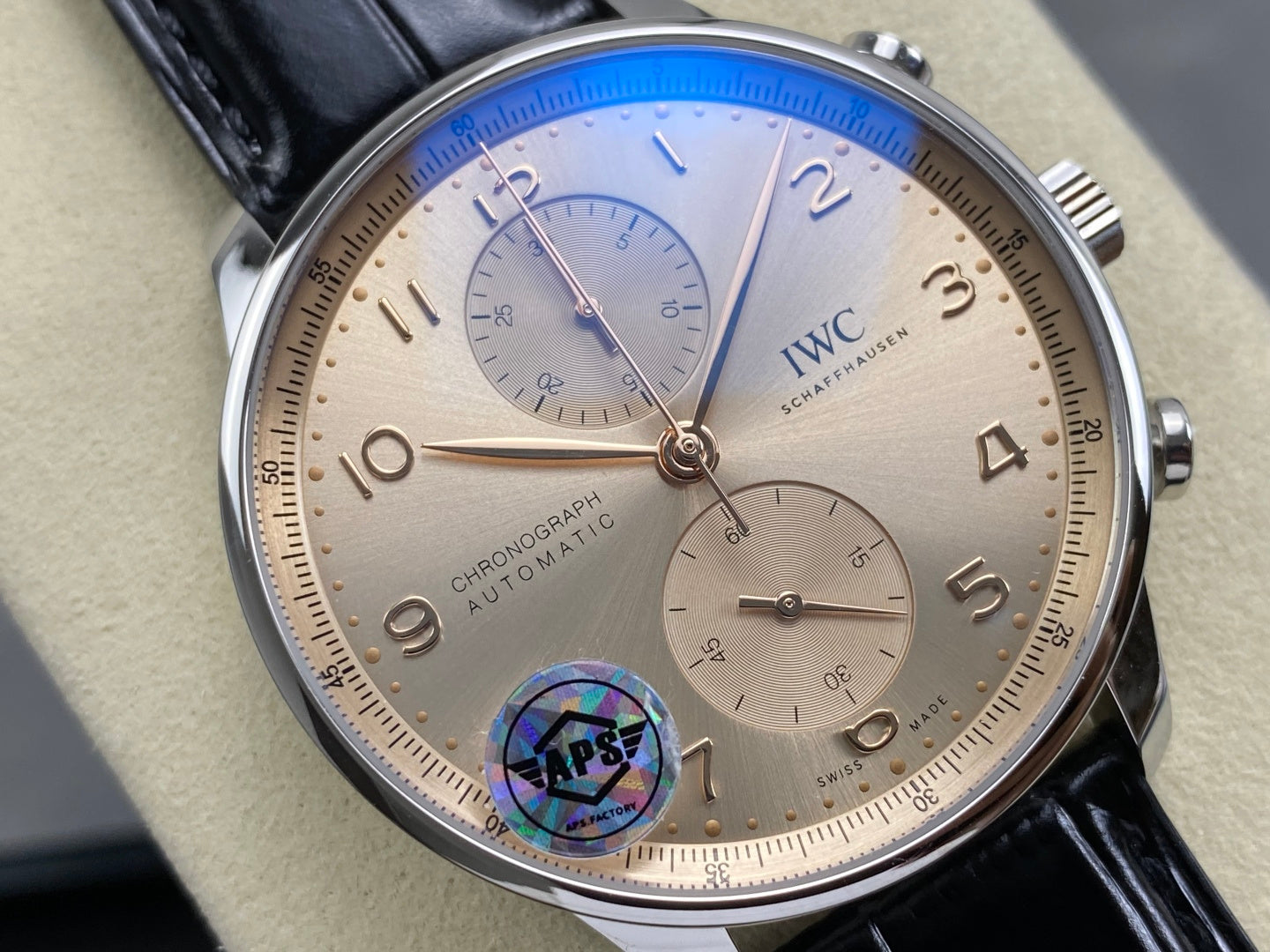 Portugieser Chrono IW371624 APSF 1:1 Best Edtion Gold Dial on Black Leather Strap DD69355 Super Clone