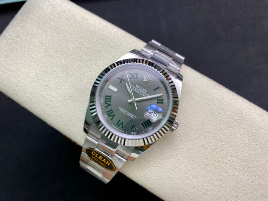 DateJust 41 126334 Clean 1:1 Best Edition 904L Steel Gray Dial Green Roman on Oyster Bracelet DD3235