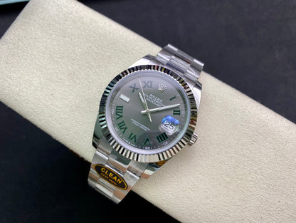 DateJust 41 126334 Clean 1:1 Best Edition 904L Steel Gray Dial Green Roman on Oyster Bracelet DD3235