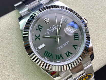 DateJust 41 126334 Clean 1:1 Best Edition 904L Steel Gray Dial Green Roman on Oyster Bracelet DD3235