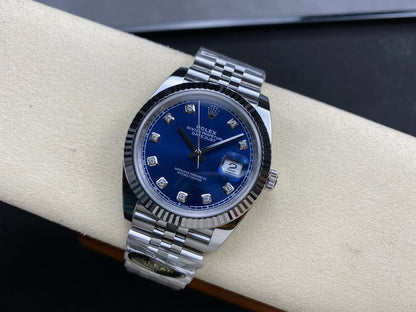 DateJust 41 126334 Clean 1:1 Best Edition 904L Steel Blue/Moissanite Dial on Jubilee Bracelet DD3235