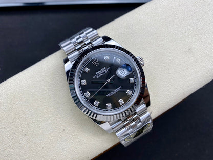 DateJust 41 126334 Clean 1:1 Best Edition 904L Steel Black/Moissanite Dial on Jubilee Bracelet DD3235