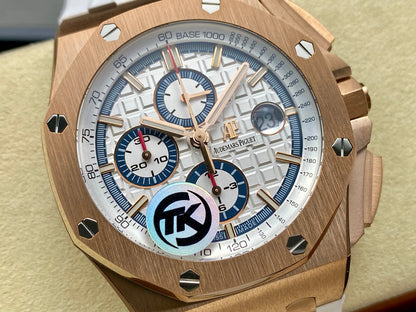 Royal Oak Offshore 44mm RG TKF 1:1 Best Edition White Dial on White Rubber Strap A3126