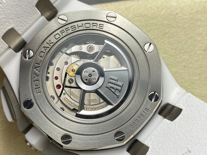 Royal Oak Offshore 44mm White Ceramic TKF 1:1 Best Edition White Dial on White Rubber Strap A3126
