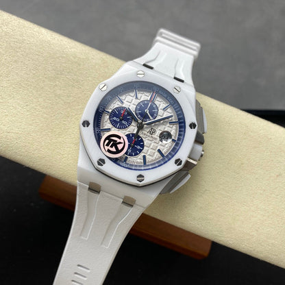 Royal Oak Offshore 44mm White Ceramic TKF 1:1 Best Edition White Dial on White Rubber Strap A3126
