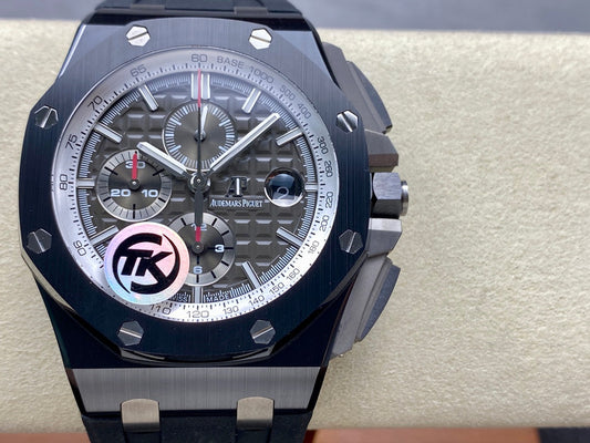 Royal Oak Offshore 44mm Black Ceramic SS TKF 1:1 Best Edition Gray Dial on Black Rubber Strap A3126