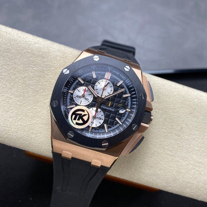 Royal Oak Offshore 44mm RG TKF Best Edition Black/Silver Dial Ceramic Bezel on Black Rubber Strap A3126